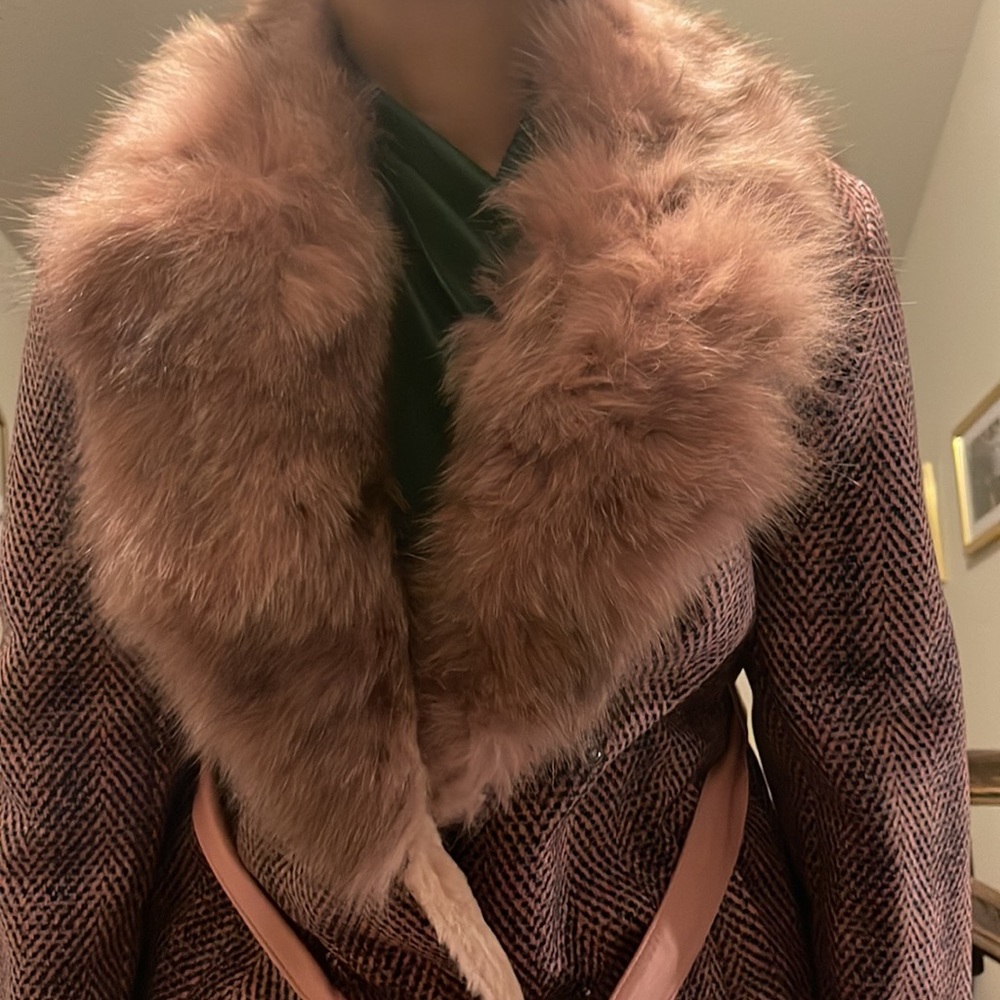 New Multi faux fur / micro suede midi winter coat with  snaps and belt. - Picture 4 of 8